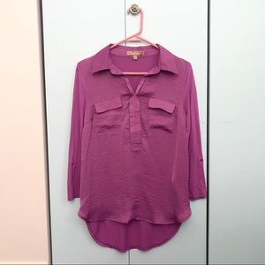 Ellen Tracy Purple 3/4 Sleeve Collar Tunic